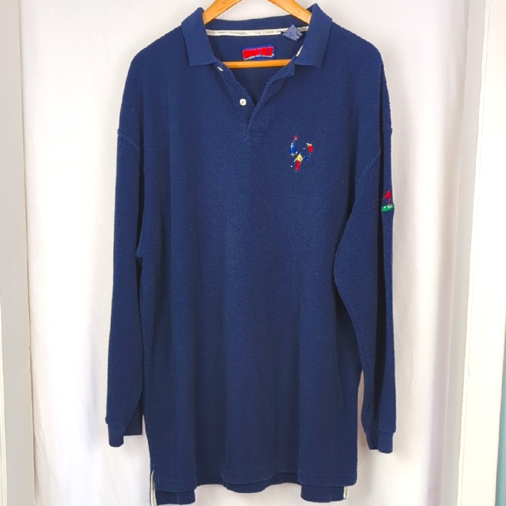 PIVOT RULES Vintage Men's Textured Long Sleeve Polo Shirt